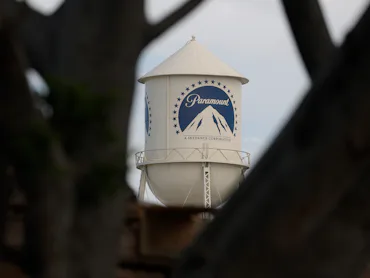 LOS ANGELES, CALIFORNIA - JULY 13: The Paramount logo is displayed on a water tower at the Paramount...