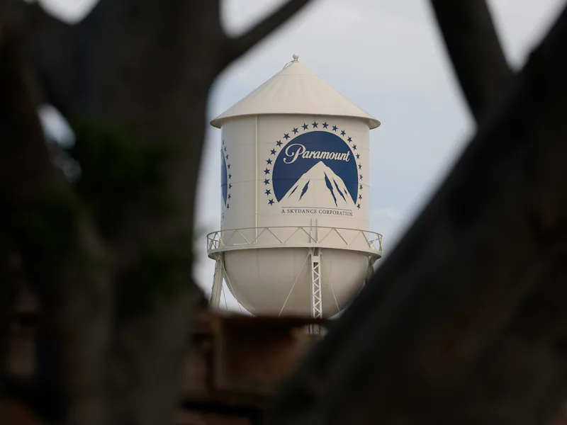 LOS ANGELES, CALIFORNIA - JULY 13: The Paramount logo is displayed on a water tower at the Paramount...