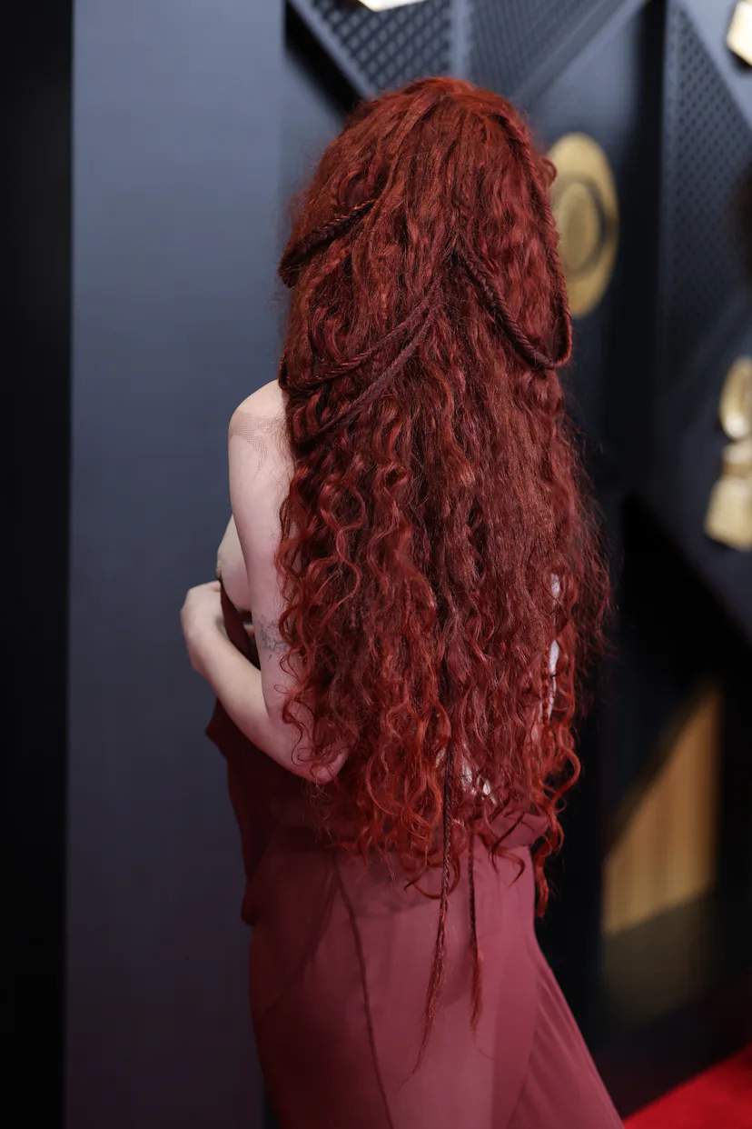 Chappell Roan's flowing curls and fishtail braids at the 2026 Grammy Awards, seen from the back