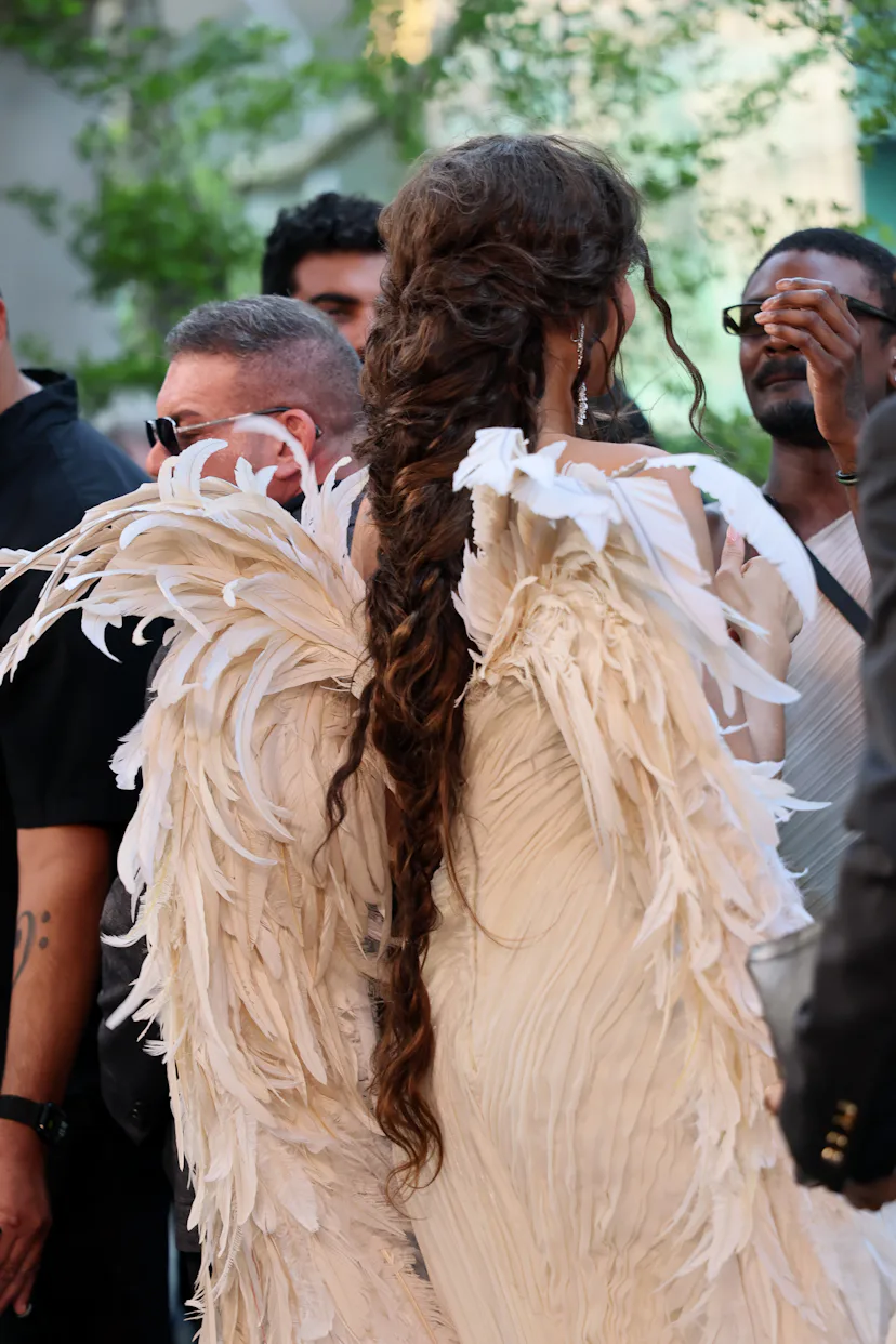 Zendaya's fishtail braid, seen from the back, at the New York City premiere of The Odyssey