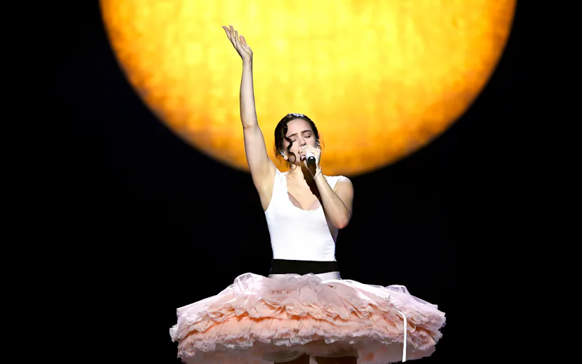 LYON, FRANCE - MARCH 16: (Exclusive Coverage) Rosalía performs on stage at the LDLC Arena on March 1...
