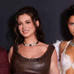 PARIS, FRANCE - JULY 08: (L-R) Anne Hathaway and Zendaya attend "The Odyssey" Paris Premiere on July...