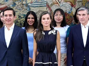 MADRID, SPAIN - JULY 23: Queen Letizia of Spain receives university students awarded Scholarships by...