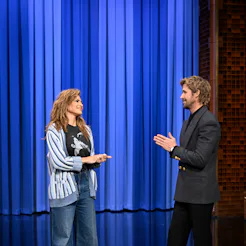 THE TONIGHT SHOW STARRING JIMMY FALLON -- Episode 2261 -- Pictured: (l-r) Actress Eva Mendes and act...
