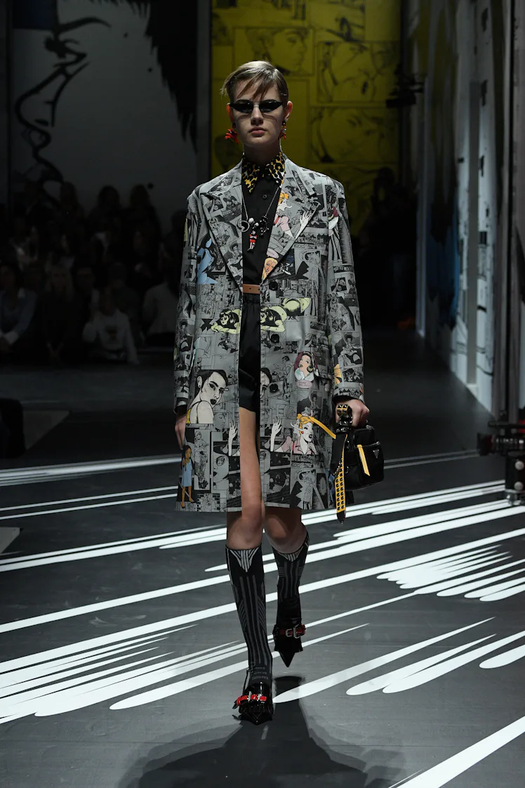 MILAN, ITALY - SEPTEMBER 21:  A model walks the runway at the Prada show during Milan Fashion Week S...