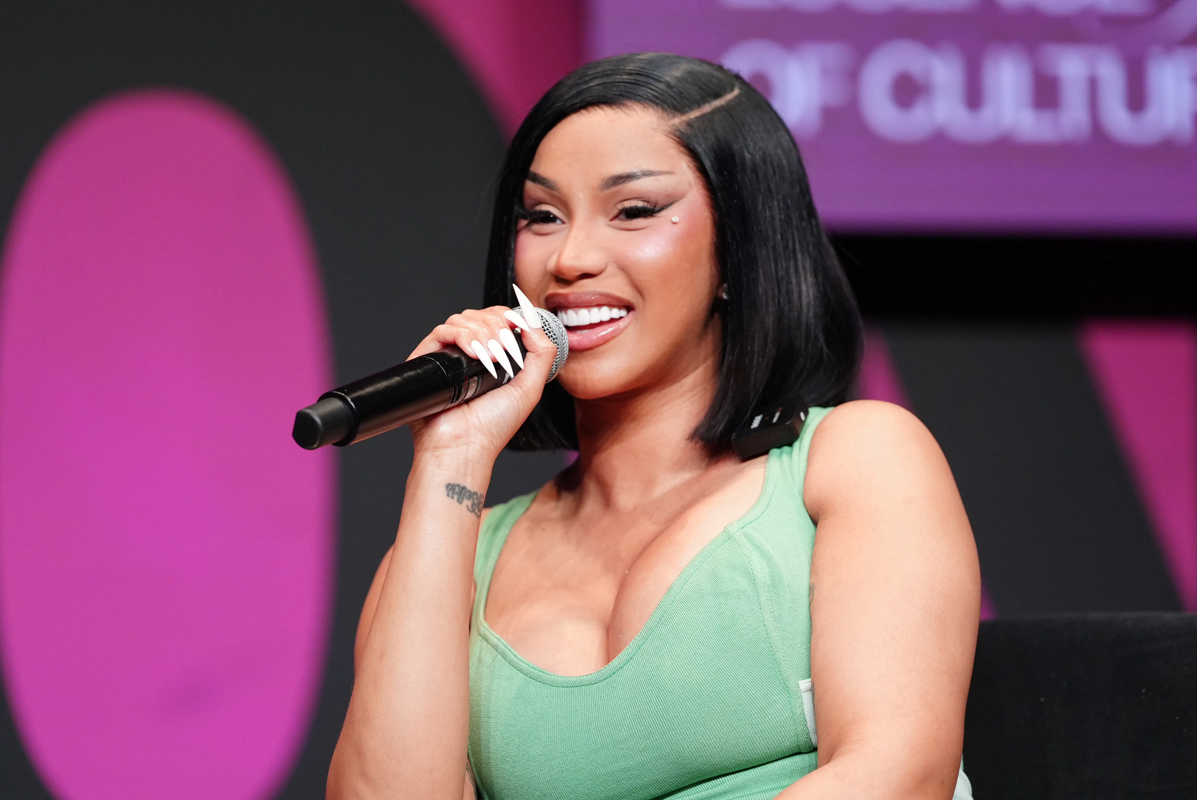 NEW ORLEANS, LOUISIANA - JULY 03: Cardi B speaks onstage during the 2026 ESSENCE Festival of Culture...
