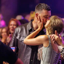 Taylor Swift and Travis Kelce at the 2026 iHeartRadio Music Awards held at Dolby Theatre on March 26...