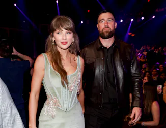 Taylor Swift and Travis Kelce at the 2026 iHeartRadio Music Awards held at Dolby Theatre on March 26...