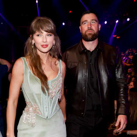 Taylor Swift and Travis Kelce at the 2026 iHeartRadio Music Awards held at Dolby Theatre on March 26...