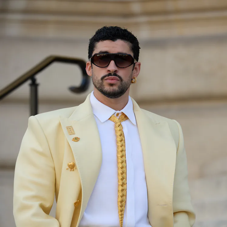Bad Bunny attends Schiaparelli Haute Couture Fall 2026 during Paris Fashion Week.