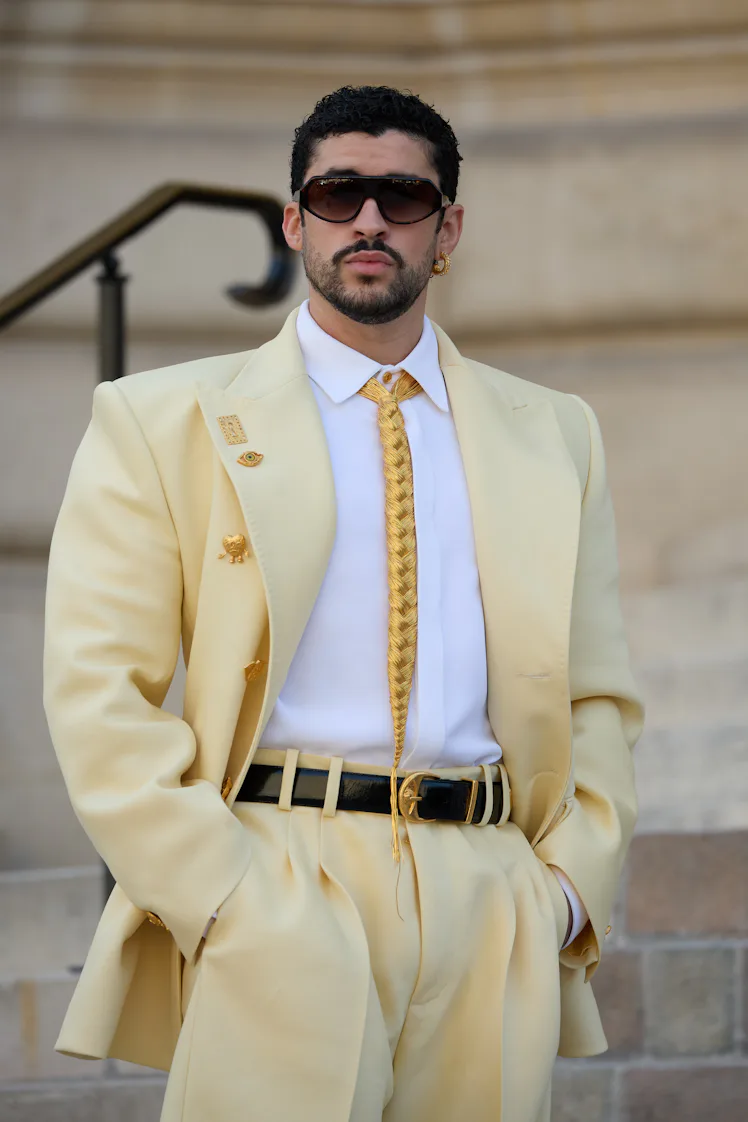 Bad Bunny attends Schiaparelli Haute Couture Fall 2026 during Paris Fashion Week.