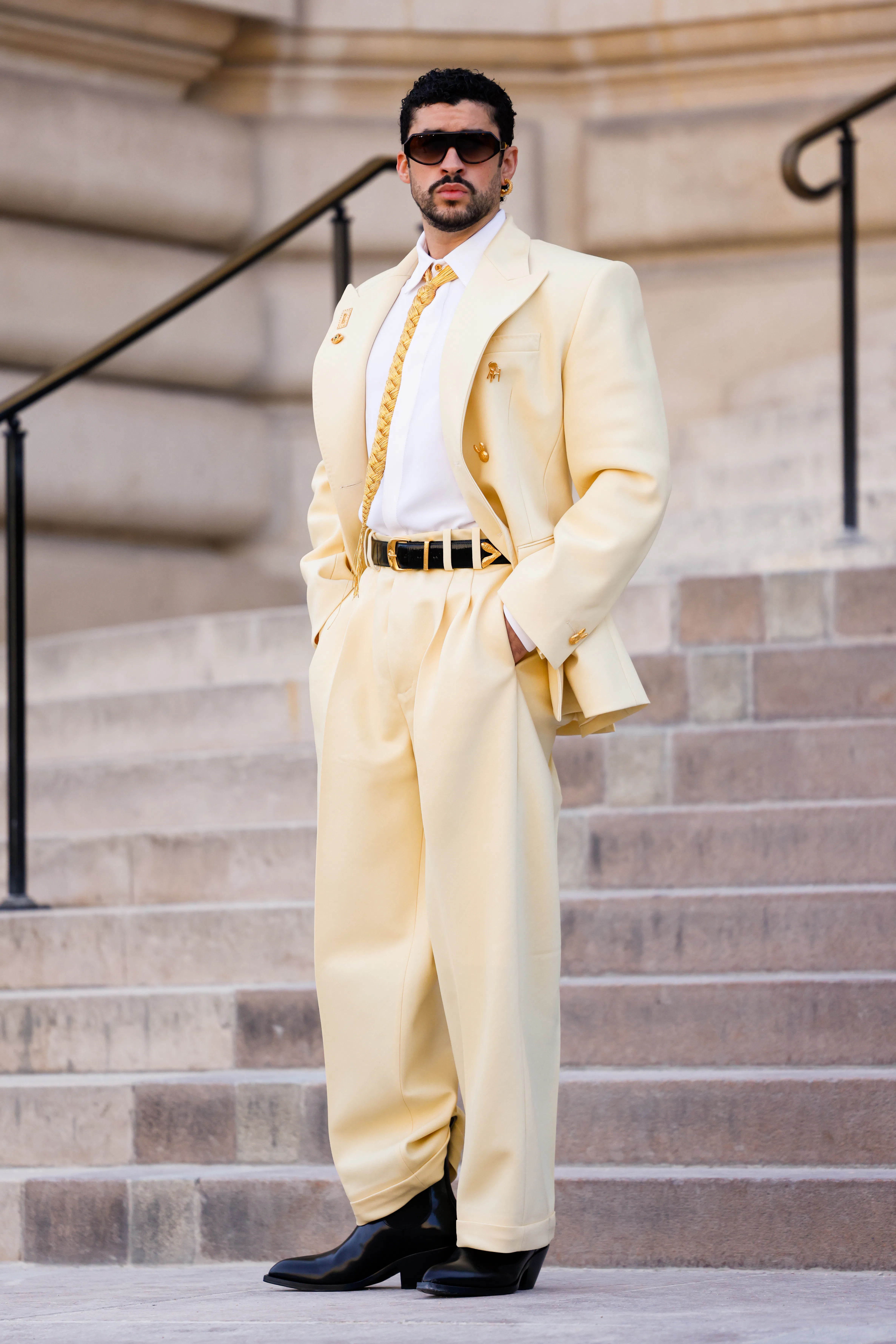 PARIS, FRANCE - JULY 06: Bad Bunny attends the Schiaparelli Haute Couture Fall/Winter 2026/2027 show...