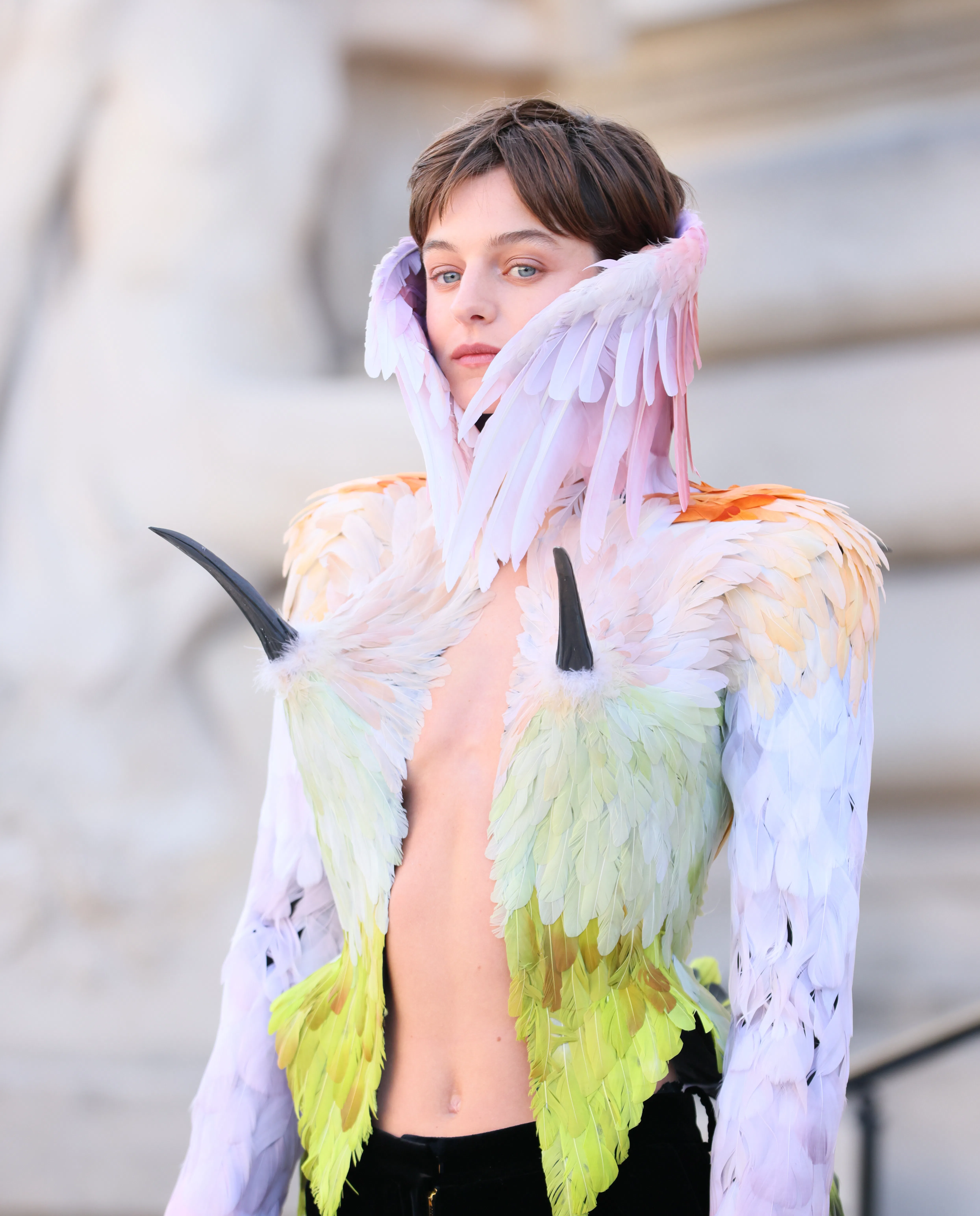 PARIS, FRANCE - JULY 6: Emma Corrin attends the Schiaparelli Haute Couture Fall/Winter 2026/2027 sho...