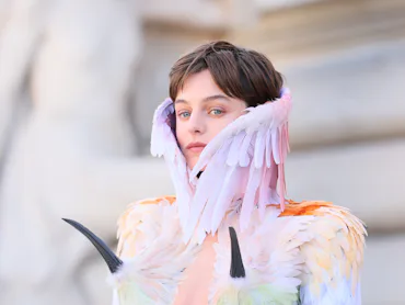 PARIS, FRANCE - JULY 6: Emma Corrin attends the Schiaparelli Haute Couture Fall/Winter 2026/2027 sho...