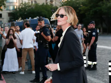 PARIS, FRANCE - JULY 7: Charlize Theron is seen arriving at the "Odyssey" photo call on July 7, 2026...