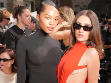 Quenlin Blackwell and Rachel Sennott at the Balenciaga fashion show as part of Paris Haute Couture F...