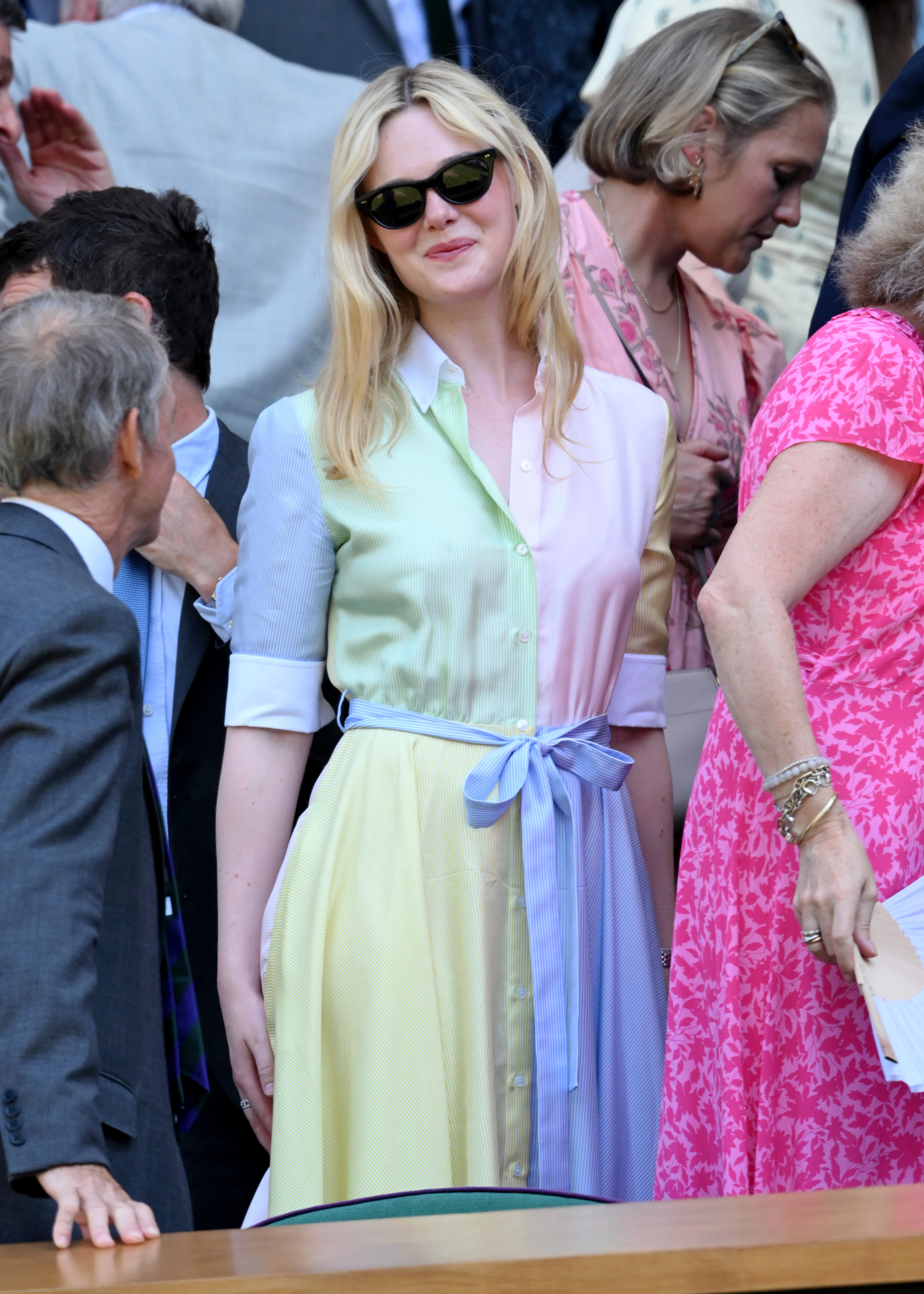 LONDON, ENGLAND - JULY 08: Elle Fanning during day ten of the 2026 Wimbledon Tennis Championships at...