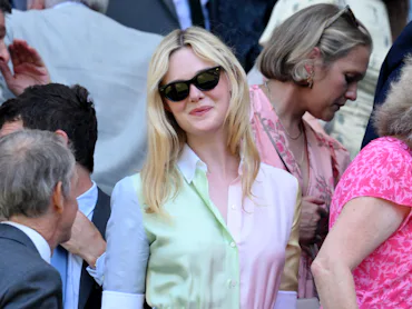 LONDON, ENGLAND - JULY 08: Elle Fanning during day ten of the 2026 Wimbledon Tennis Championships at...