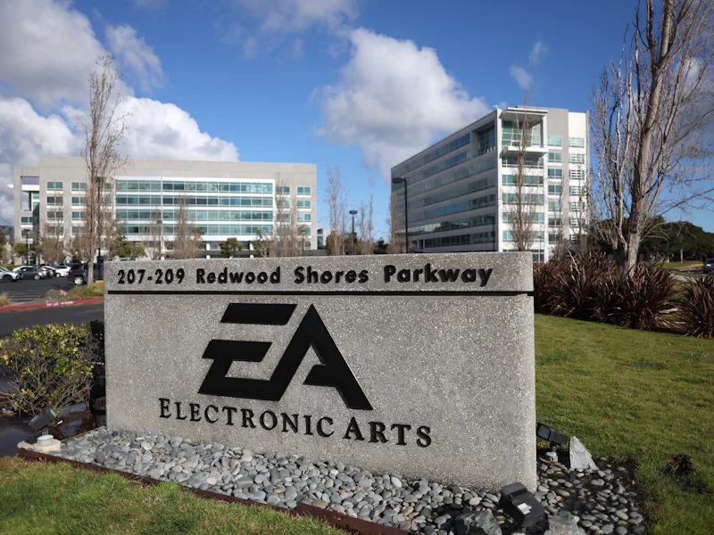 REDWOOD CITY, CALIFORNIA - MARCH 30: A sign is posted in front of Electronic Arts (EA) headquarters ...