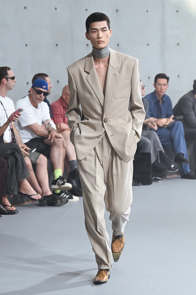 Model on the runway on the runway at the Saint Laurent fashion show as part of Paris Men's Spring-Su...