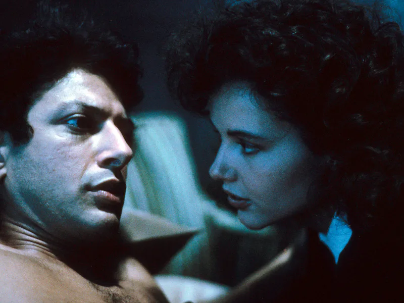Jeff Goldblum is awaken by Geena Davis in a scene from the film 'The Fly', 1986. (Photo by 20th Cent...
