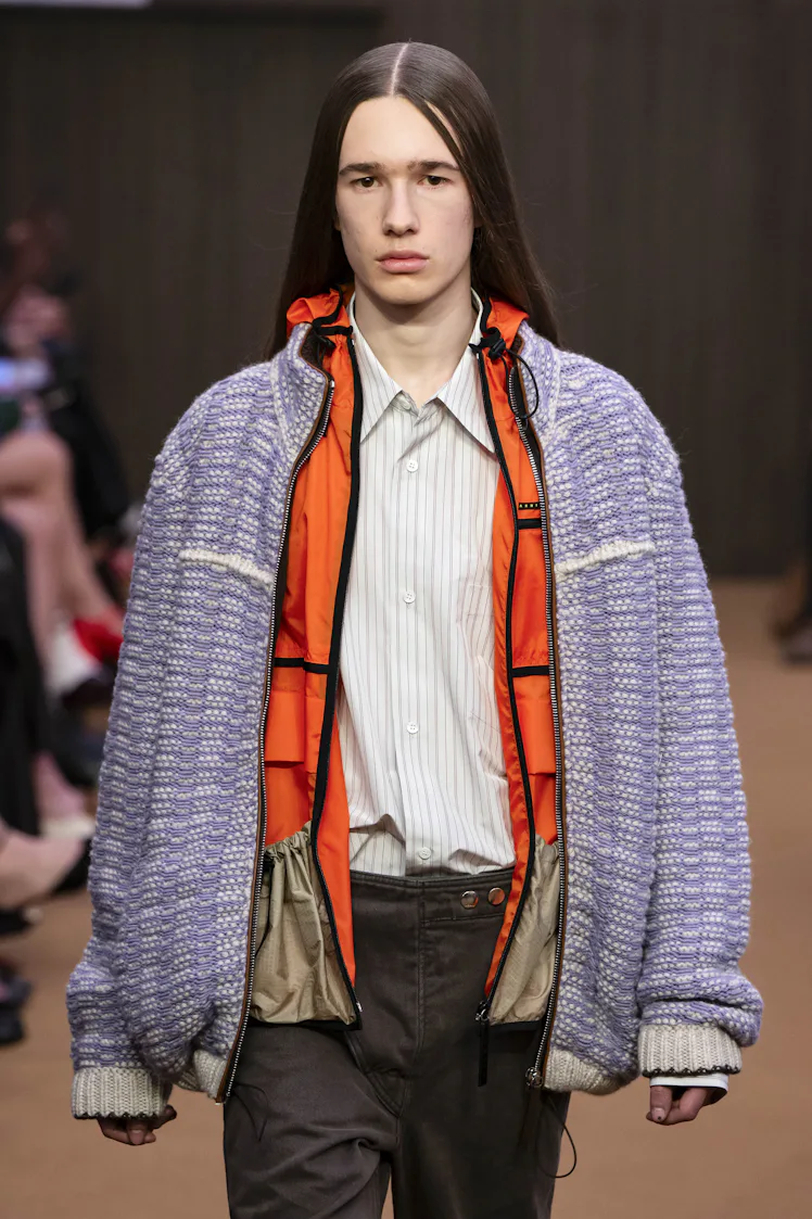 MILAN, ITALY - FEBRUARY 26: A model walks the runway at the Marni Ready to Wear Fall/Winter 2026/202...