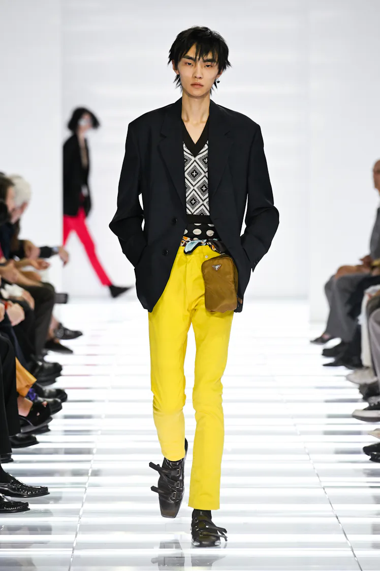 Model on the runway at the Prada fashion show as part of Milan Men's Spring-Summer 2027 fashion week...