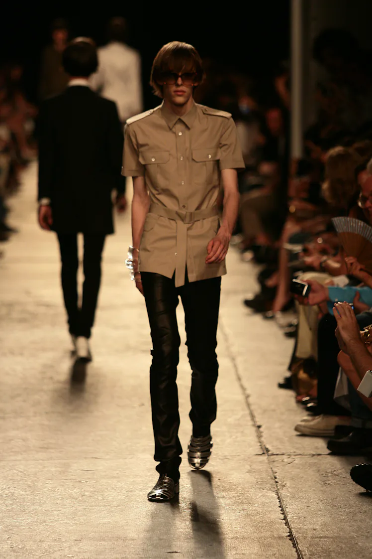 A model on the runway at Dior Homme's spring 2007 menswear show. (Photo by Giovanni Giannoni/WWD/Pen...