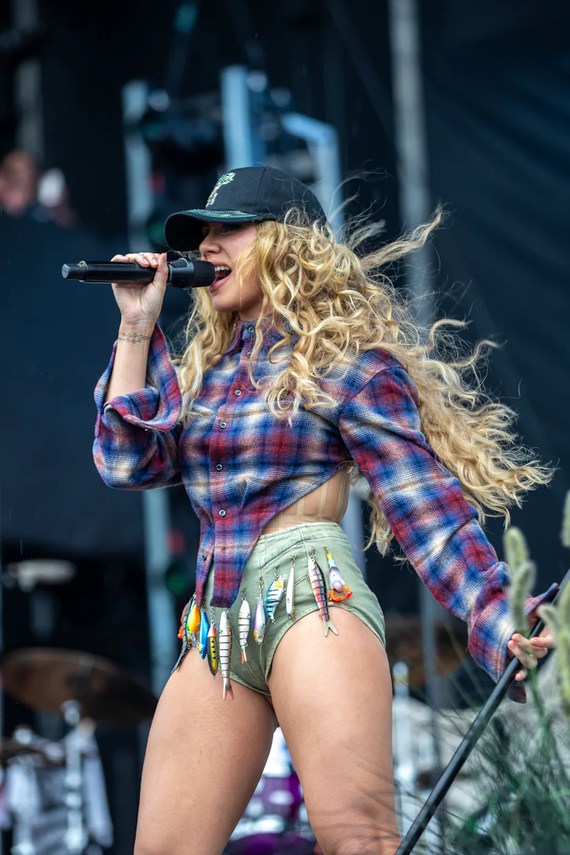 CHICAGO, ILLINOIS - JULY 31: Slayyyter performs during Lollapalooza at Grant Park on July 31, 2026 i...