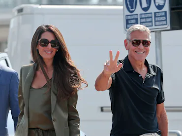 VENICE, ITALY - SEPTEMBER 01: Amal Clooney and George Clooney are seen arriving ahead of the 83rd Ve...