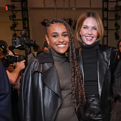 Ariana DeBose, Meghann Fahy and Rachel Brosnahan at the Ralph Lauren fashion show as a part of RTW S...