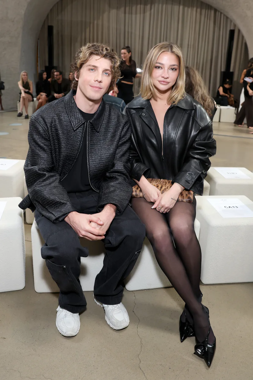 NEW YORK, NEW YORK - SEPTEMBER 09: (L-R) Lukas Gage and Madelyn Cline attend the Cult Gaia fashion s...