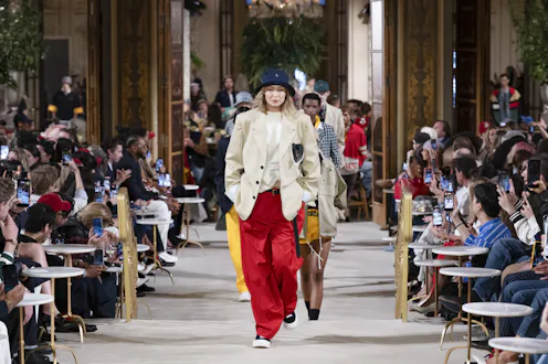 NEW YORK, USA - SEPTEMBER 10: A model walks the runway during the Tommy Hilfiger Ready to Wear Sprin...