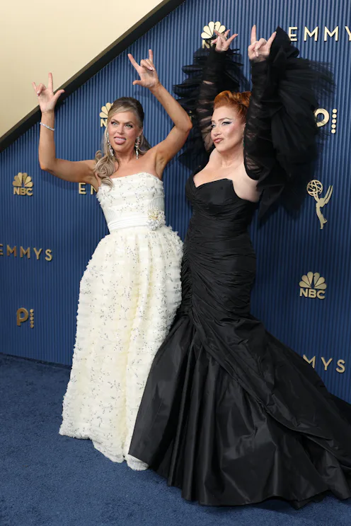 Elaine Hendrix and Lisa Ann Walter walks the red carpet during the 78th Emmy Awards
