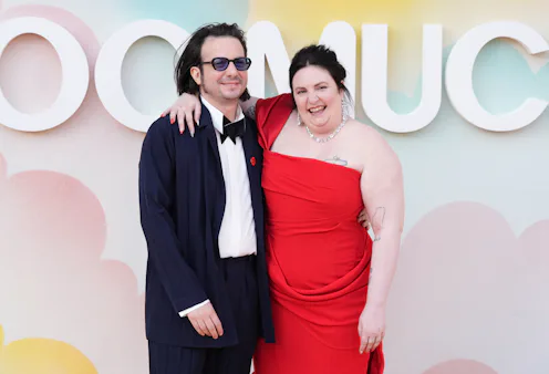 Luis Felber and Lena Dunham attend a special screening of Too Much UK at the Barbican Centre in Lond...