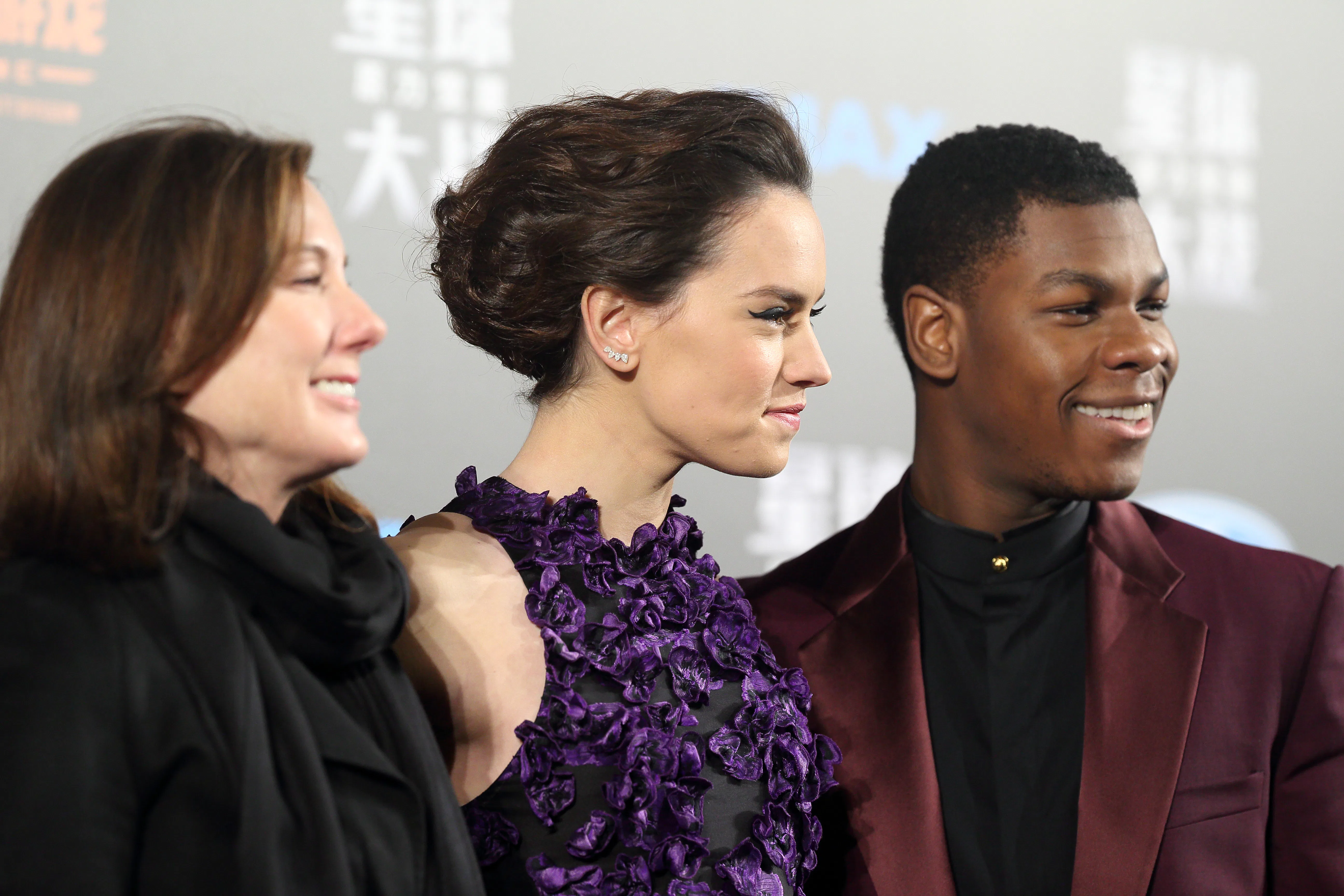 SHANGHAI, CHINA - DECEMBER 27:  (CHINA OUT) (L - R) Producer Kathleen Kennedy, actress Daisy Ridley ...