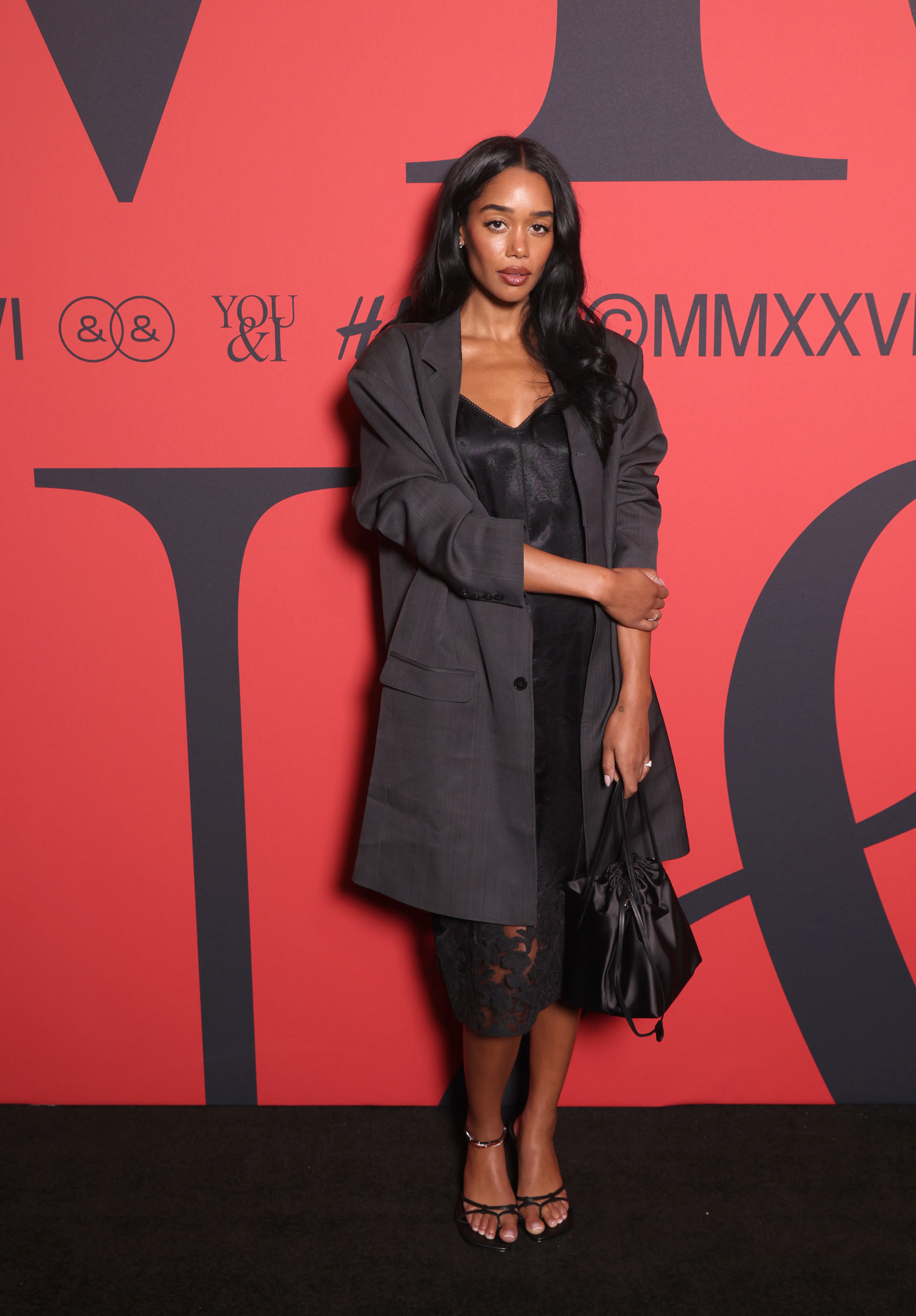 LONDON, ENGLAND - SEPTEMBER 17: Laura Harrier attends the H&M show during London Fashion Week Septem...