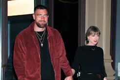 NEW YORK, NEW YORK - NOVEMBER 06: Taylor Swift and Travis Kelce seen in NoHo on November 06, 2025 in...