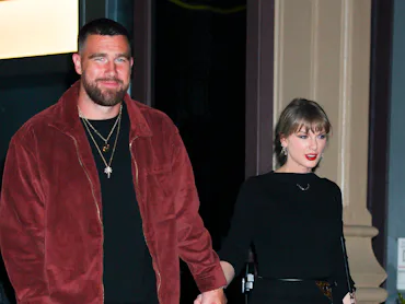 NEW YORK, NEW YORK - NOVEMBER 06: Taylor Swift and Travis Kelce seen in NoHo on November 06, 2025 in...