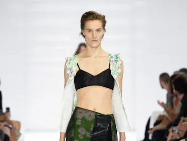 Model on the runway at the Prada fashion show