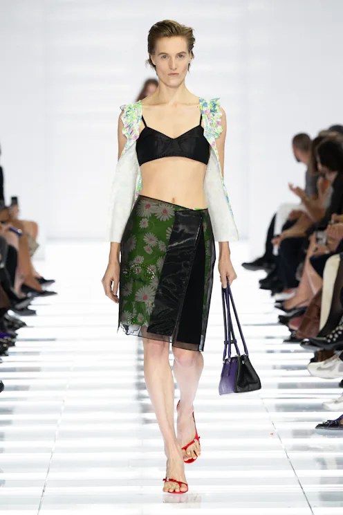 Model on the runway at the Prada fashion show