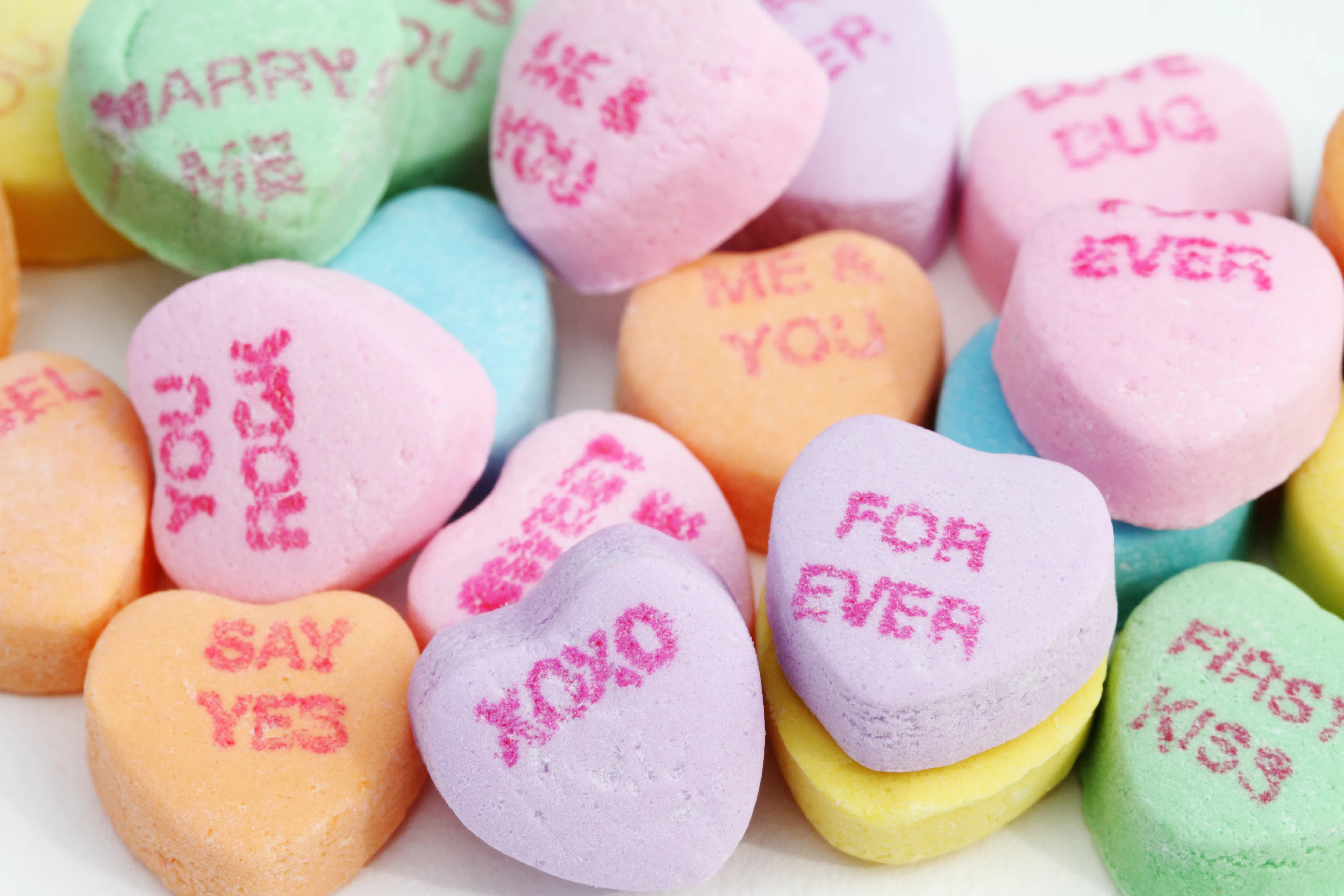 West Palm Beach, USA - January 23, 2012: This is a closeup studio shot of a pile of Sweethearts Cand...