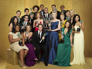 (EXCLUSIVE, Premium Rates Apply) *Exclusive* The cast of "Glee" pose for a portrait at the TNT/TBS b...