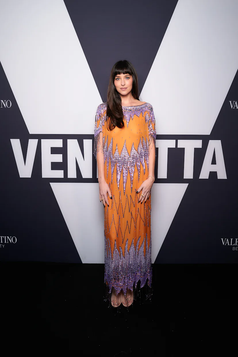 LONDON, ENGLAND - SEPTEMBER 24: Dakota Johnson attends The Vendetta Motel | Valentino Beauty Vendett...