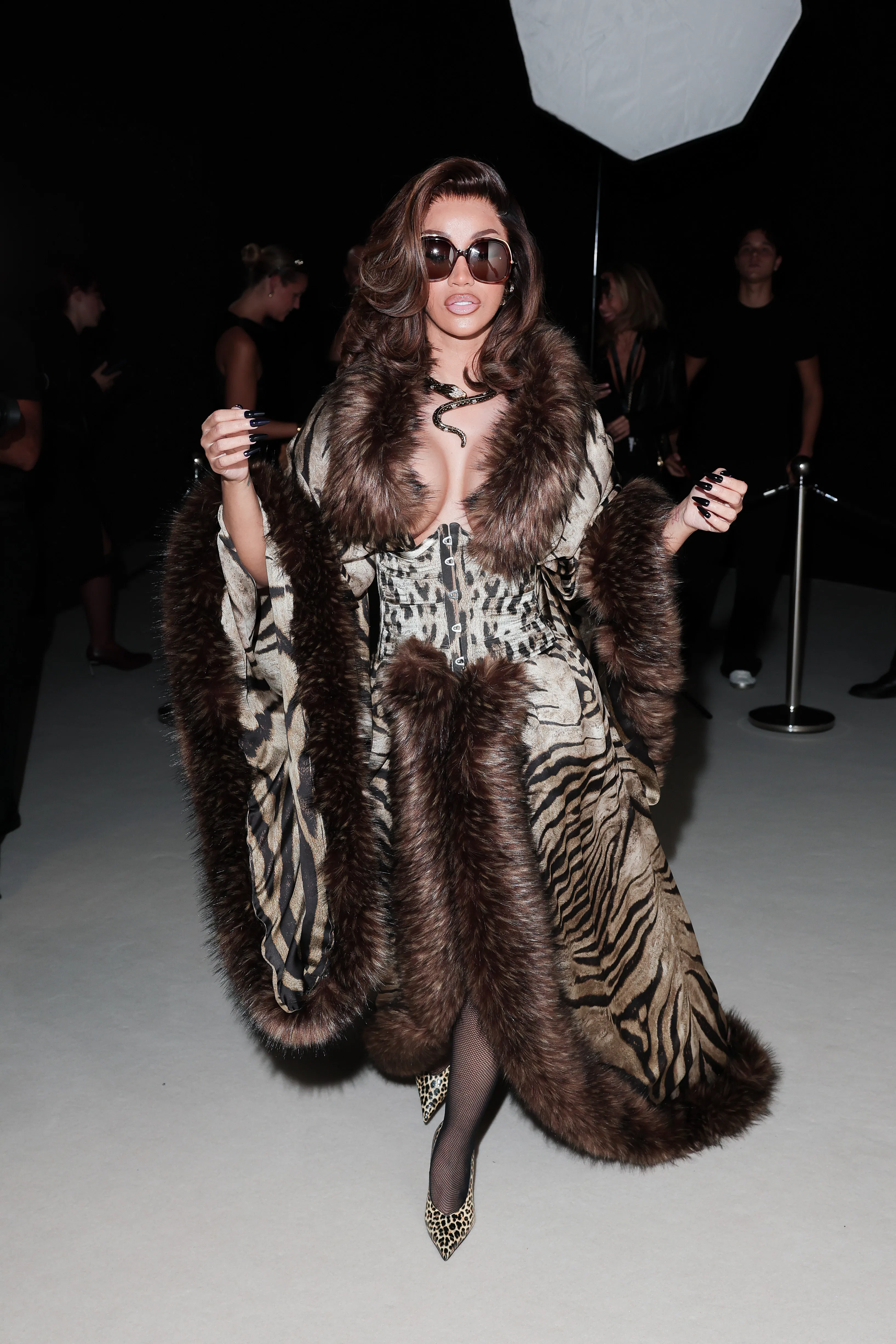 MILAN, ITALY - SEPTEMBER 24: Cardi B attends the Roberto Cavalli fashion show during the Milan Fashi...