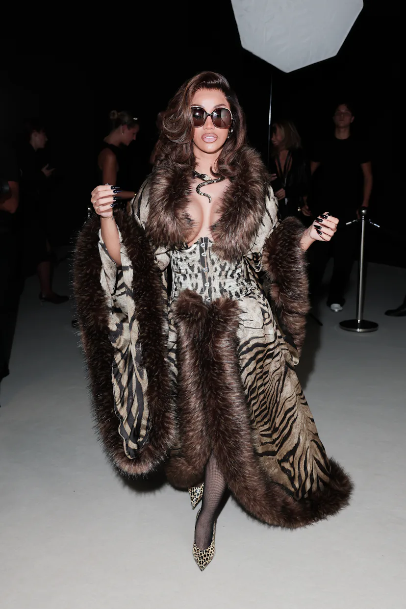 MILAN, ITALY - SEPTEMBER 24: Cardi B attends the Roberto Cavalli fashion show during the Milan Fashi...