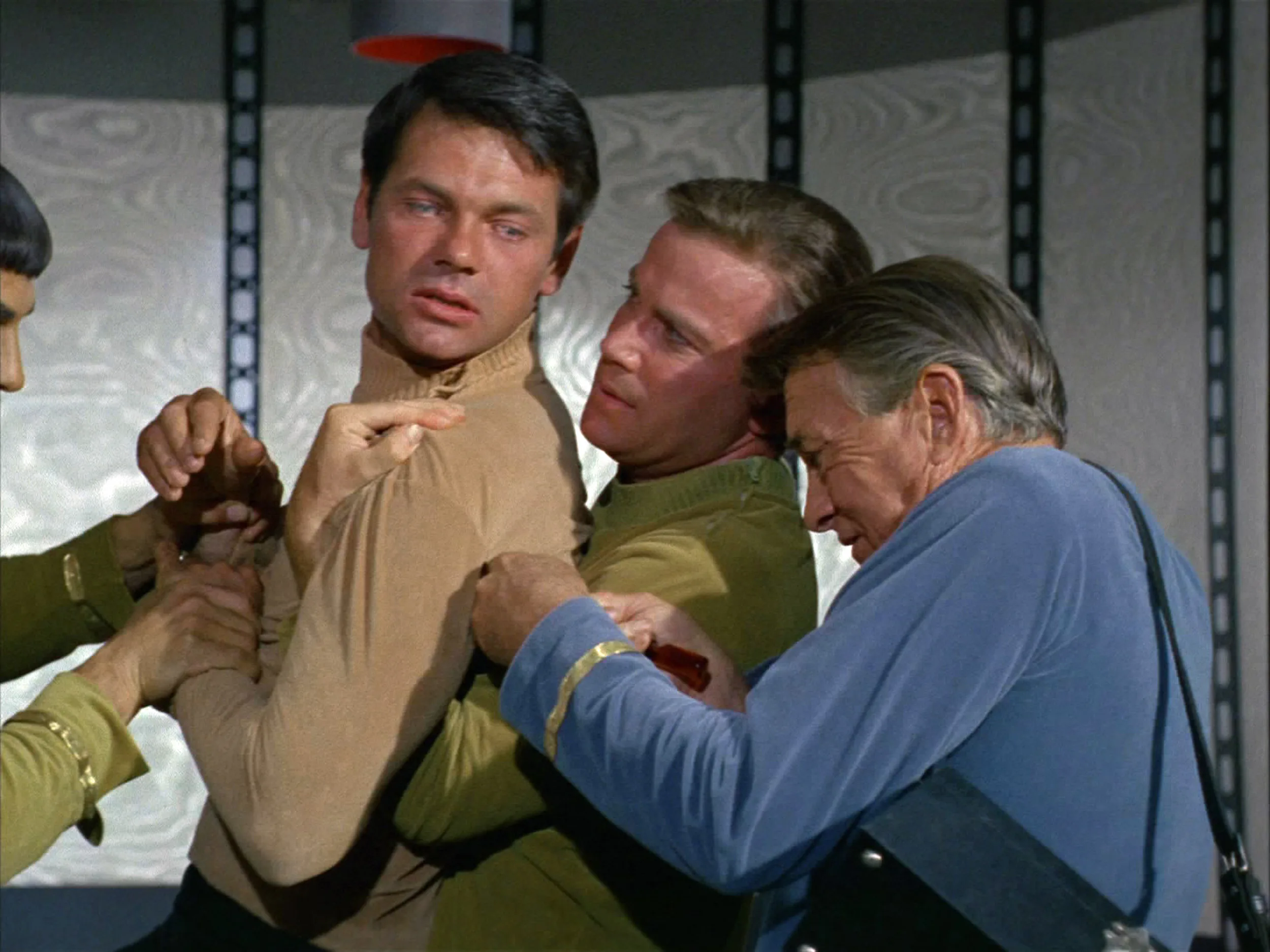 LOS ANGELES - SEPTEMBER 22: Gary Lockwood as Lt. Cmdr. Gary Mitchell, William Shatner as Captain Jam...