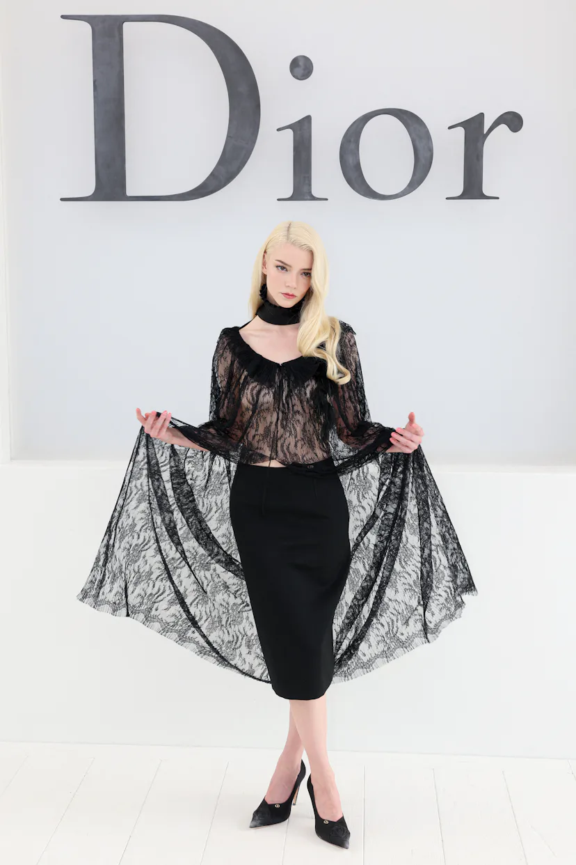 British-US actress Anya Taylor-Joy poses for a photocall ahead of the Christian Dior Women's Spring/...