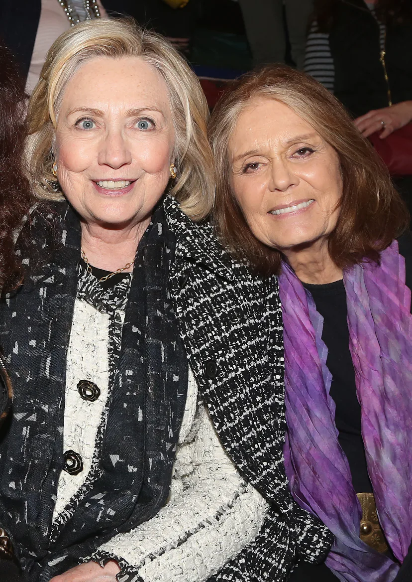NEW YORK, NY - MARCH 14: (EXCLUSIVE COVERAGE) Hillary Rodham Clinton and Gloria Steinem attend a pe...