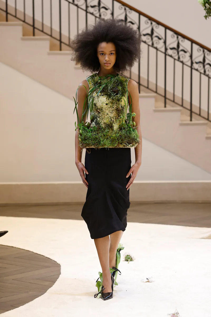 LONDON, ENGLAND - FEBRUARY 21: A model walks the runway at Thevxlley show during London Fashion Week...